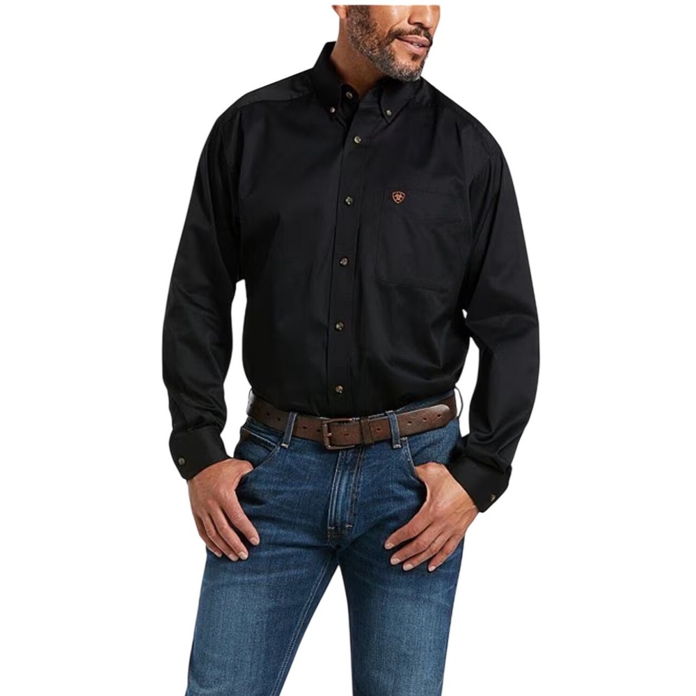 Ariat Mens Black Cotton Solid Twill Western Long Sleeve Button Down Shirt XXL